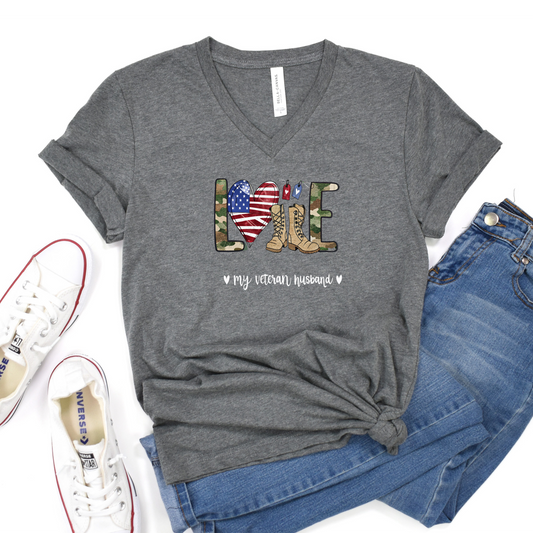 V-Neck Tee Love My Veteran Husband