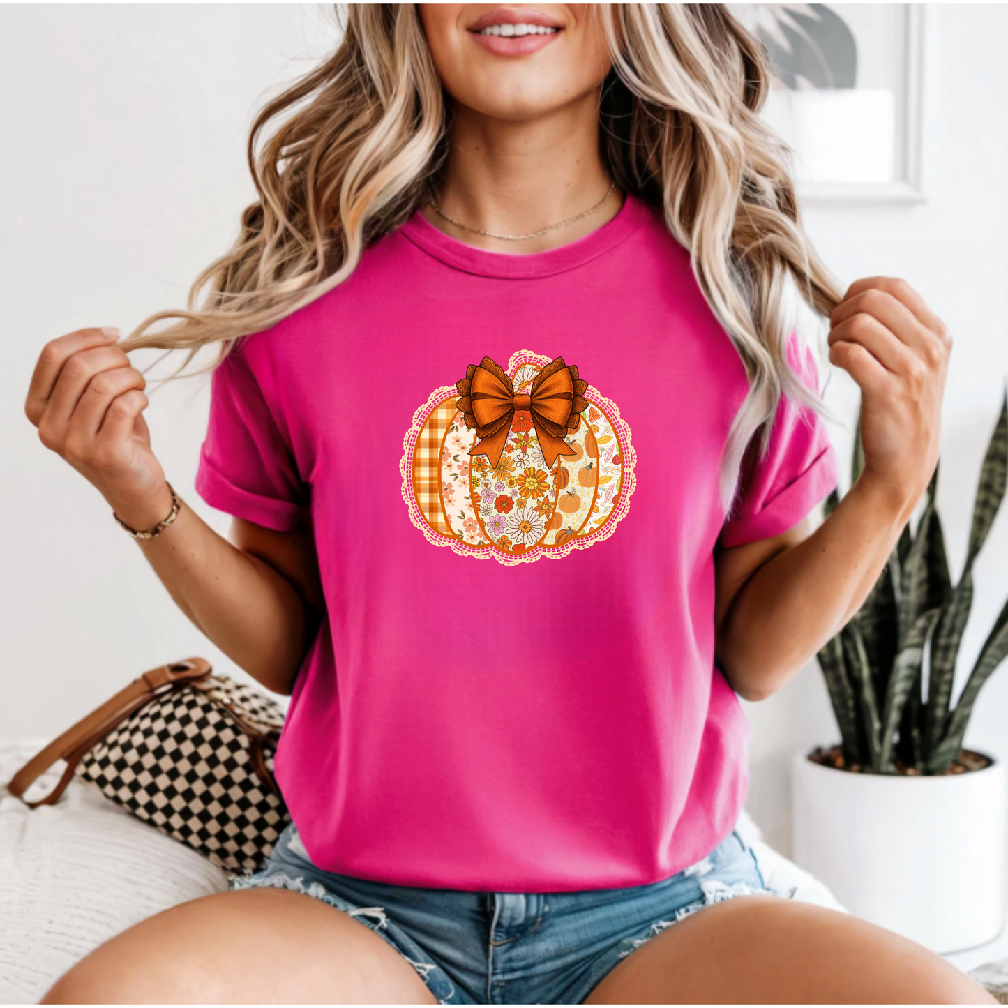 Floral Pumpkin T-Shirt with Coquette Bow
