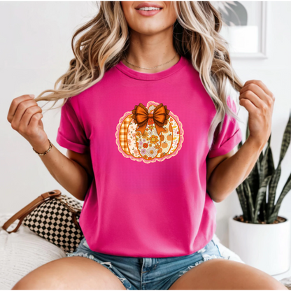 Floral Pumpkin T-Shirt with Coquette Bow