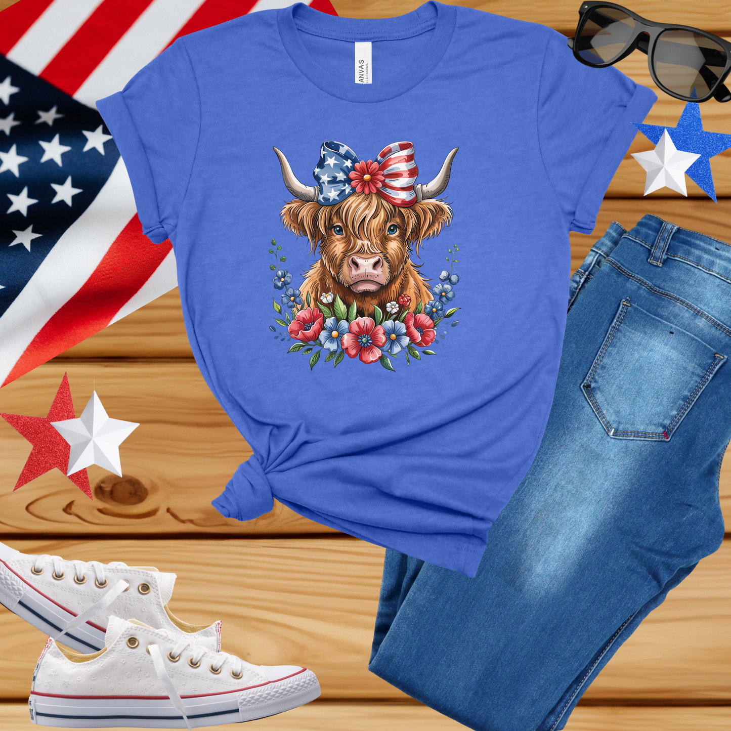 Patriotic Highland Cow Tee