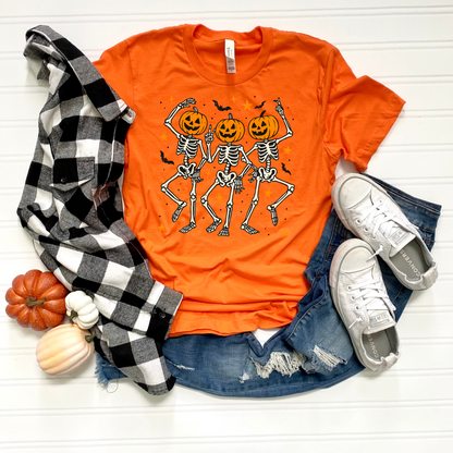Skeleton Dance Unisex T-Shirt with Pumpkin Heads