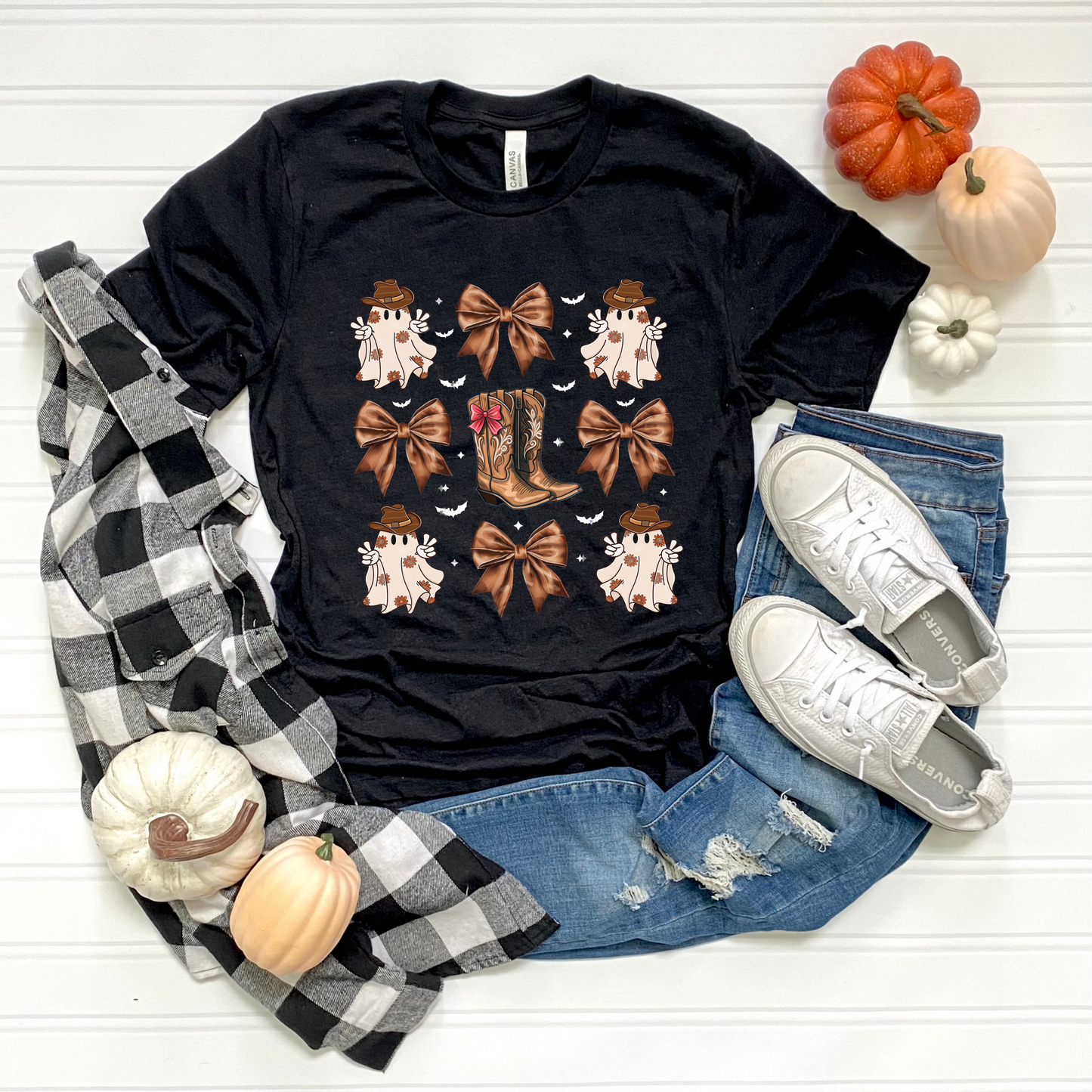 Cowboy Halloween Unisex T-Shirt with Coquette Bows and Cowboy Boots