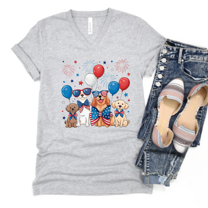 V-Neck Tee Patriotic Dogs