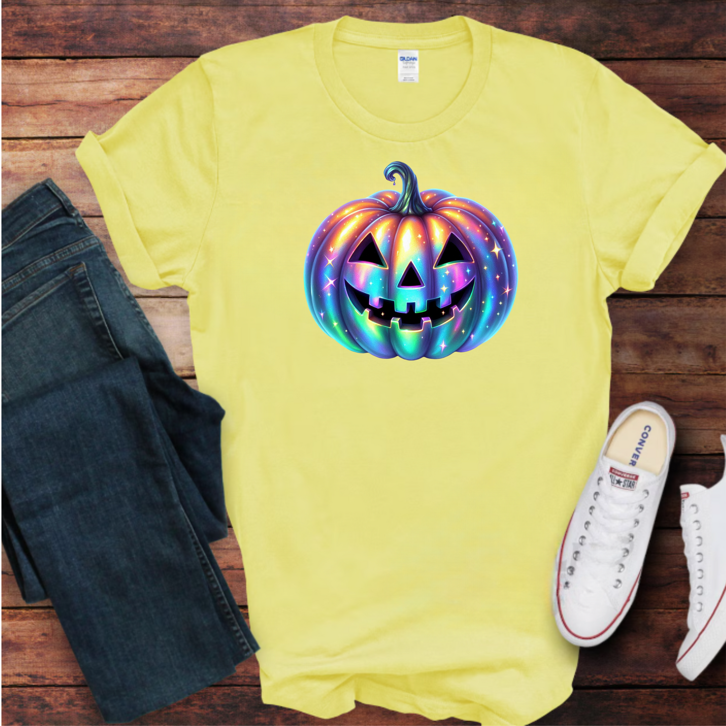 Unisex T-Shirt with Iridescent Pumpkin Design