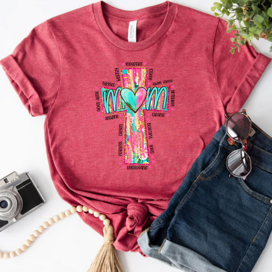 Christian Mom Unisex Tee with Neon Cross Design
