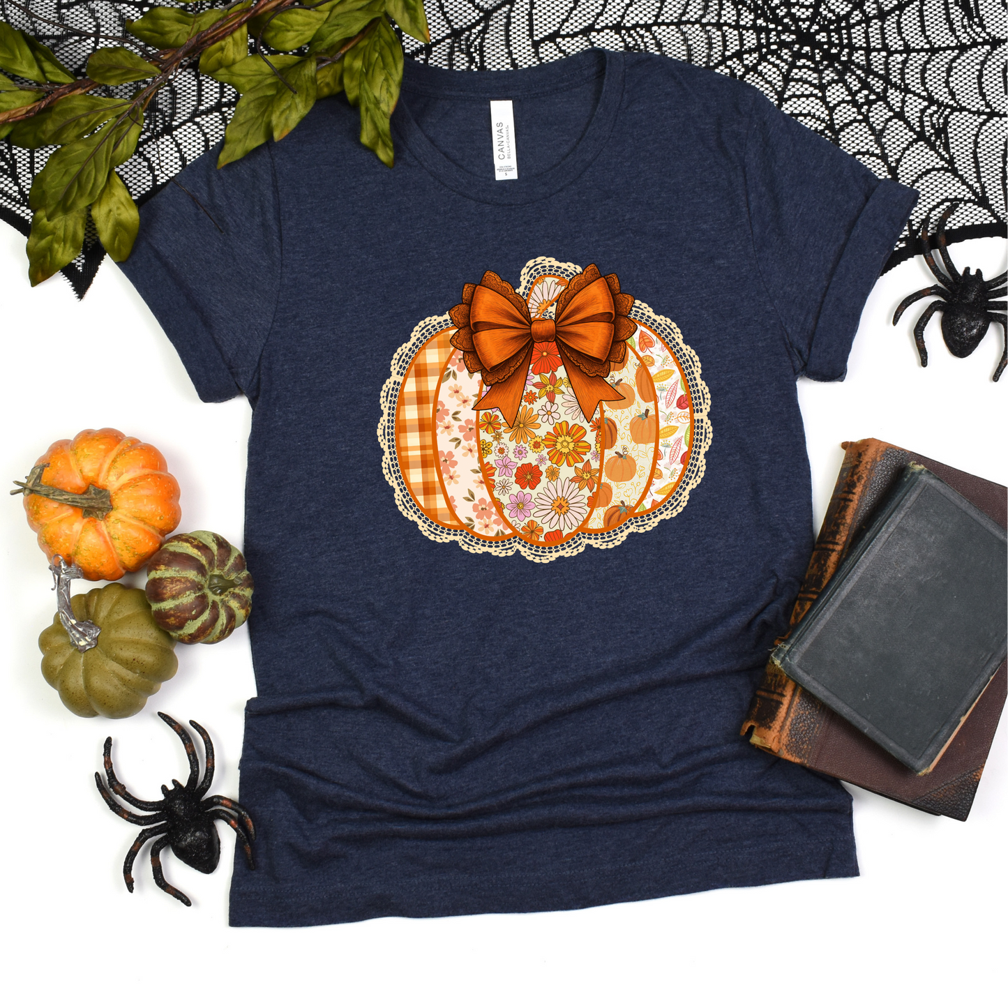 Floral Pumpkin T-Shirt with Coquette Bow