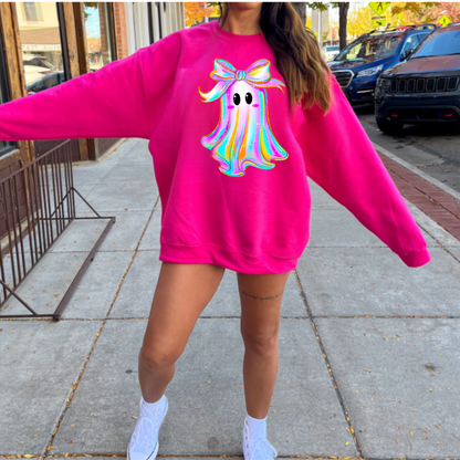 Iridescent Ghost with Bow Crewneck Sweatshirt