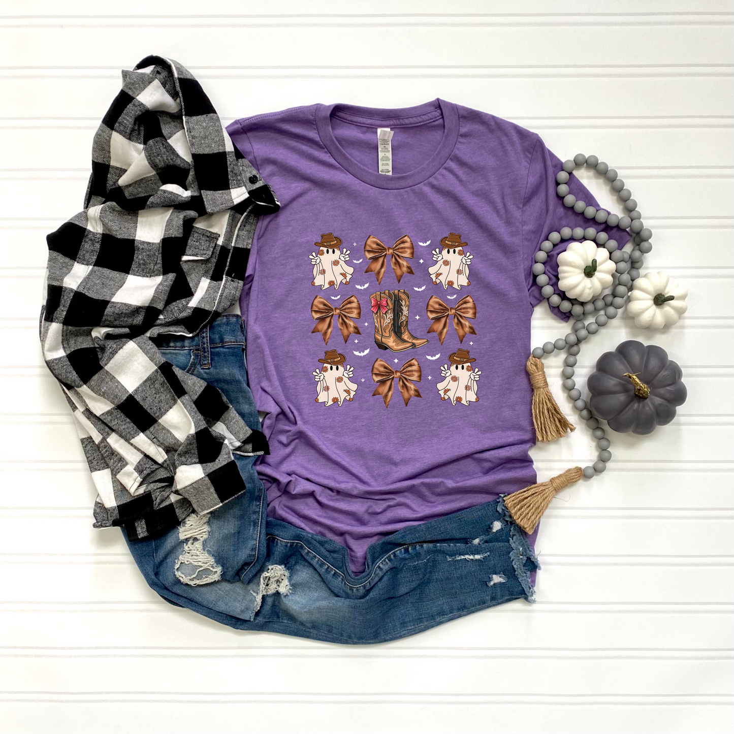 Cowboy Halloween Unisex T-Shirt with Coquette Bows and Cowboy Boots