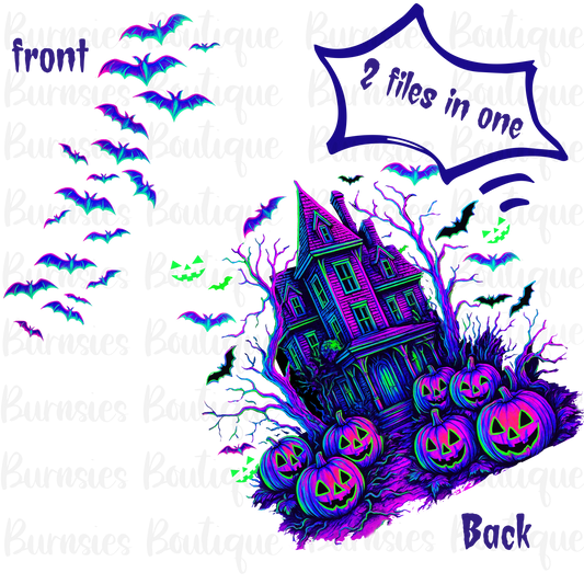 Neon front and back Halloween scene png