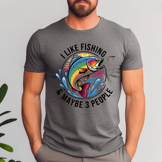 Fishing Lover Unisex Tee - 'I like fishing and about 3 people'
