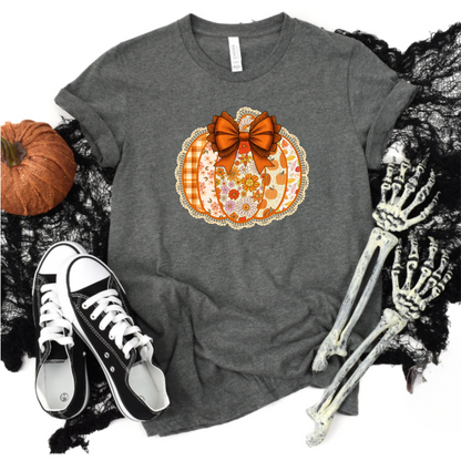 Floral Pumpkin T-Shirt with Coquette Bow