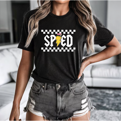 Checkerboard SPED teacher t-shirt png