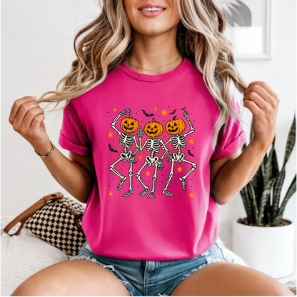 Skeleton Dance Unisex T-Shirt with Pumpkin Heads
