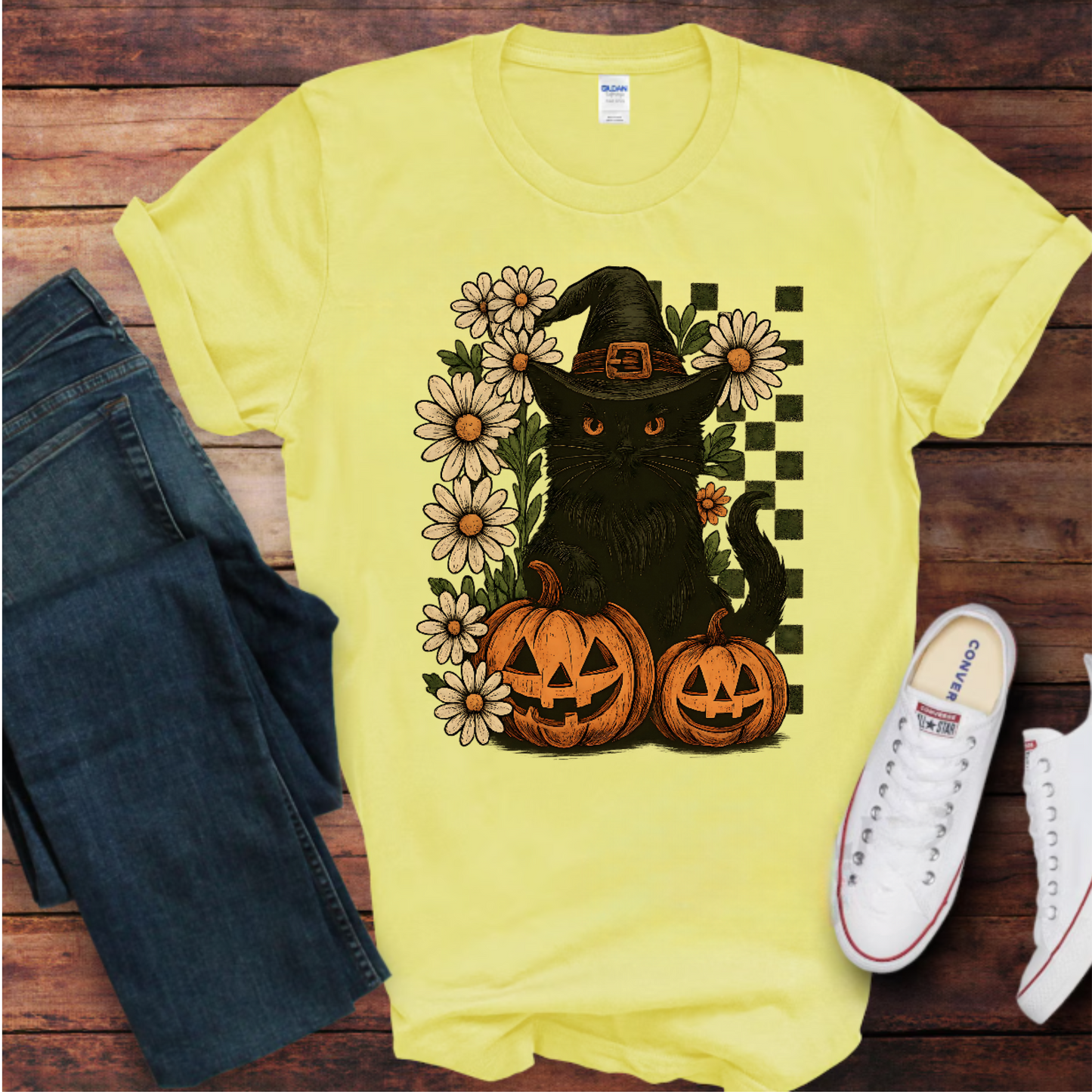Black Cat and Pumpkins T-Shirt
