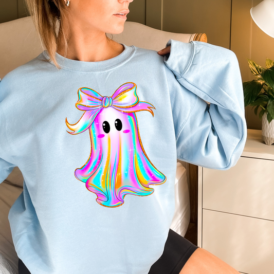 Iridescent Ghost with Bow Crewneck Sweatshirt