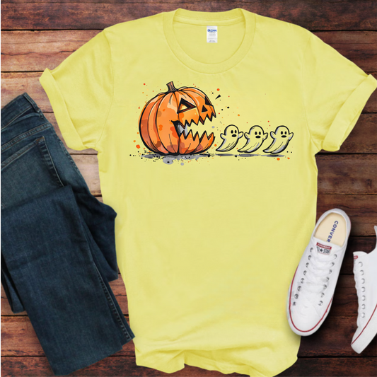 Halloween Pumpkin T-Shirt, Unisex Graphic Tee, Fall Fashion, Spooky Season Shirt, Ghost Design, Casual Wear