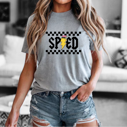 Checkerboard SPED teacher t-shirt png
