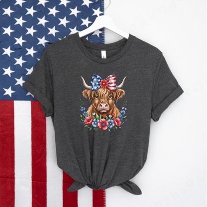 Patriotic Highland Cow Tee