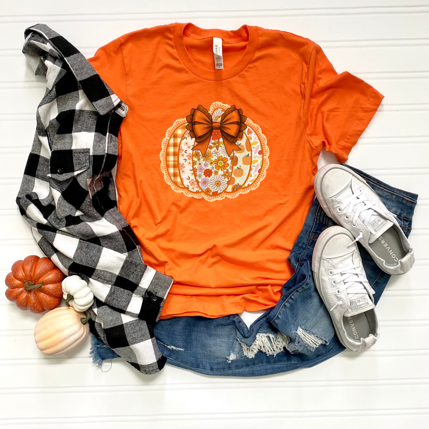 Floral Pumpkin T-Shirt with Coquette Bow