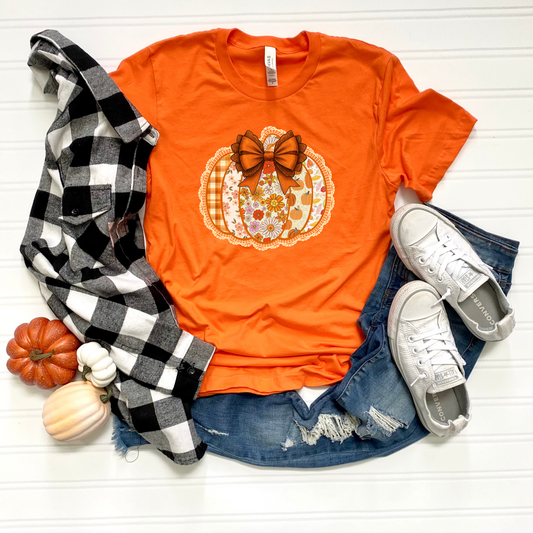 Floral Pumpkin T-Shirt with Coquette Bow