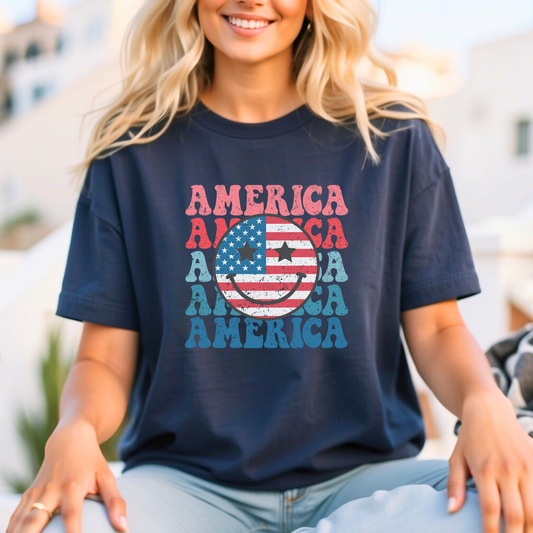 T-Shirt 'America' with Smiley Face Flag Unisex Tee
