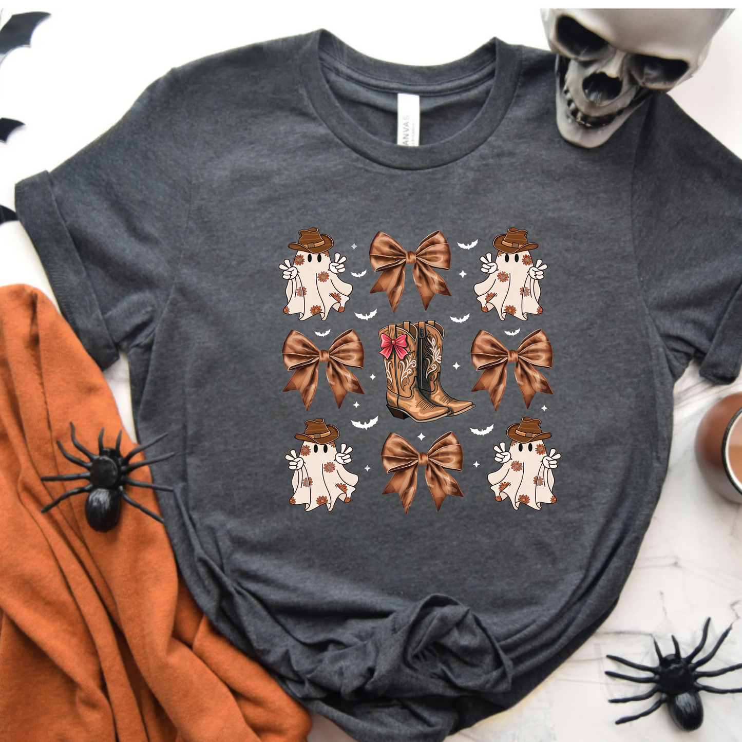 Cowboy Halloween Unisex T-Shirt with Coquette Bows and Cowboy Boots