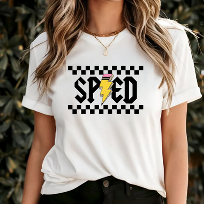 Checkerboard SPED teacher t-shirt png