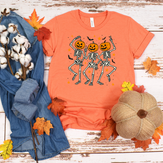 Skeleton Dance Unisex T-Shirt with Pumpkin Heads