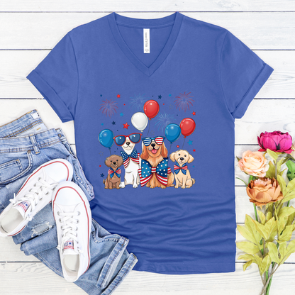 V-Neck Tee Patriotic Dogs