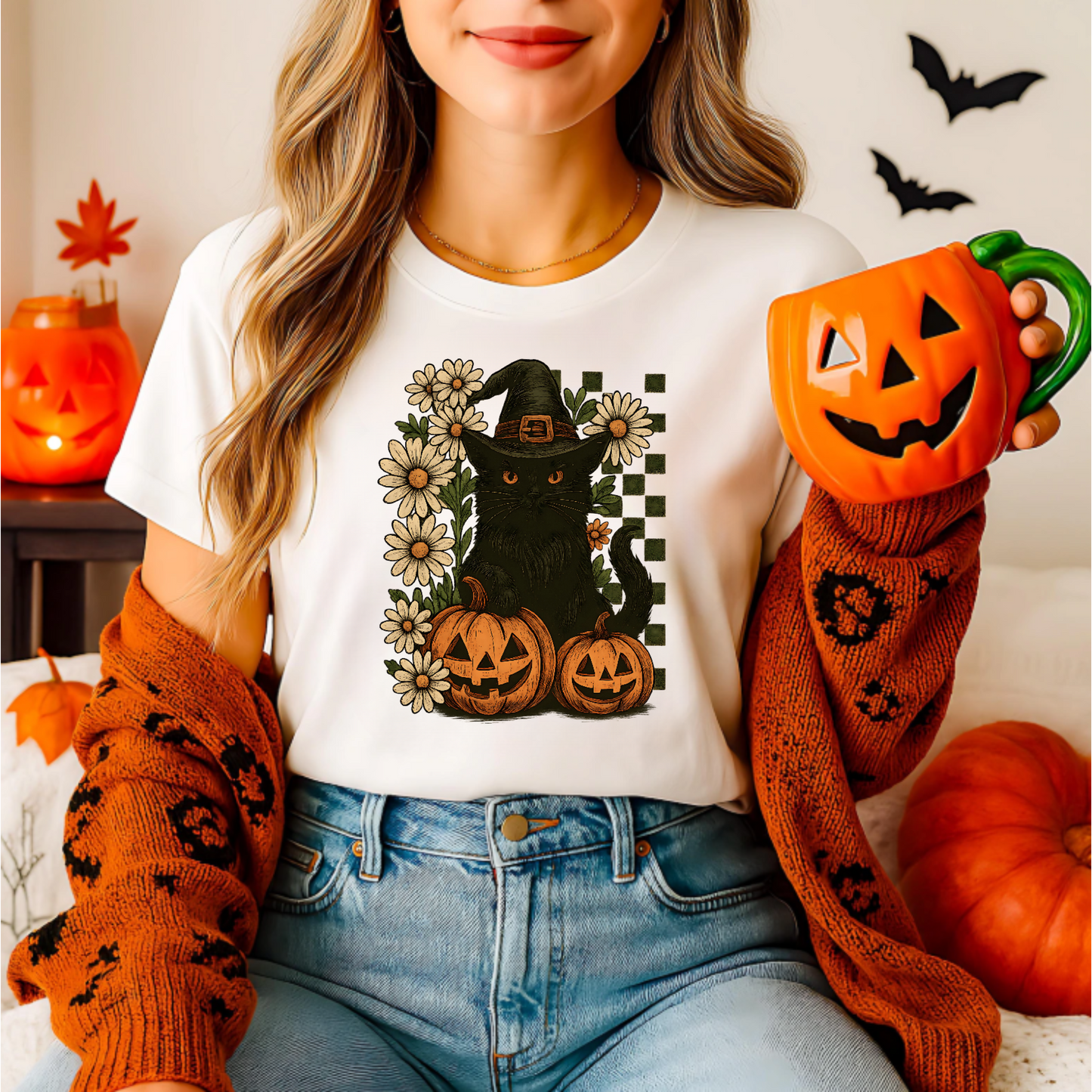 Black Cat and Pumpkins T-Shirt
