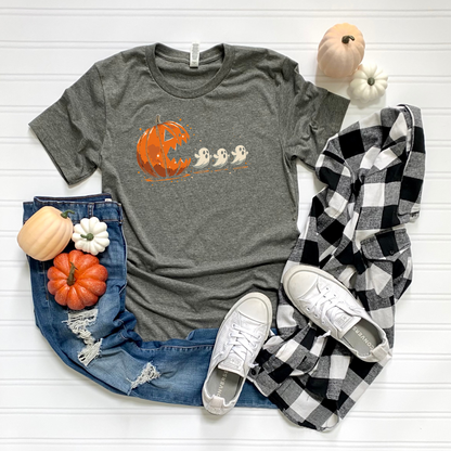Halloween Pumpkin T-Shirt, Unisex Graphic Tee, Fall Fashion, Spooky Season Shirt, Ghost Design, Casual Wear