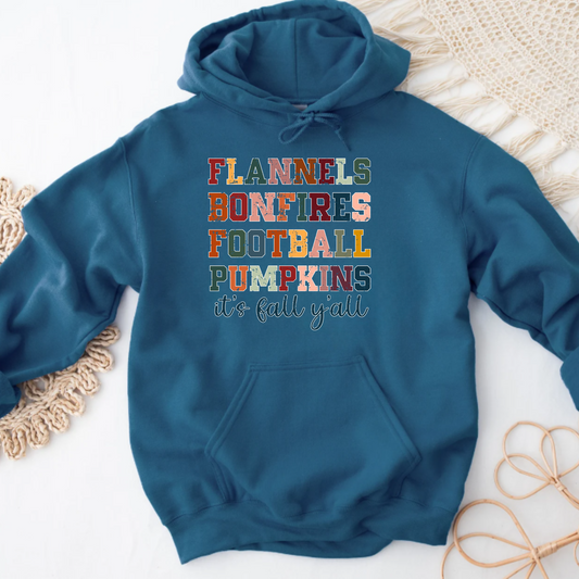 Fall Vibes Hoodie - Flannels, Bonfires, Football, Pumpkins