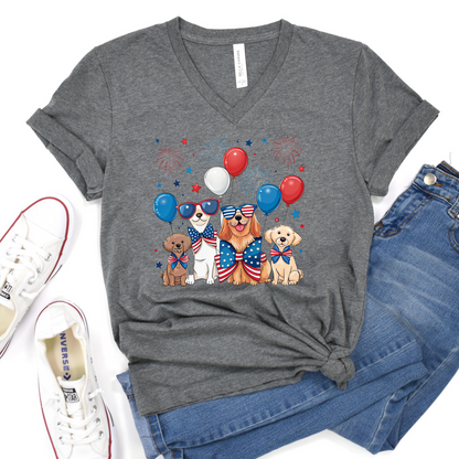 V-Neck Tee Patriotic Dogs