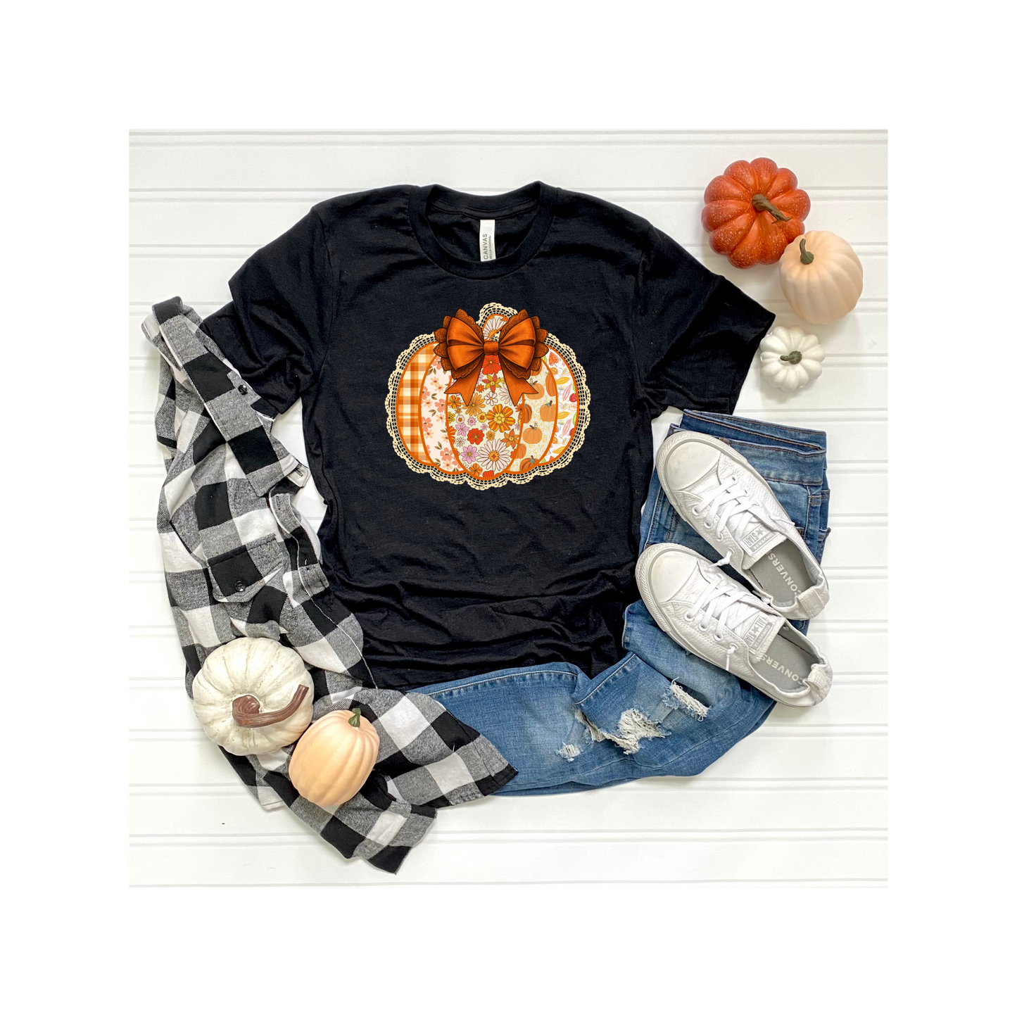 Floral Pumpkin T-Shirt with Coquette Bow