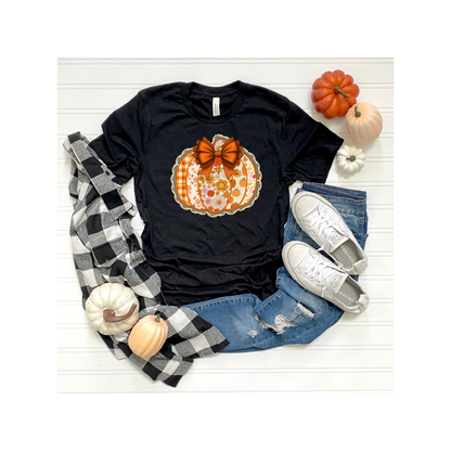 Floral Pumpkin T-Shirt with Coquette Bow